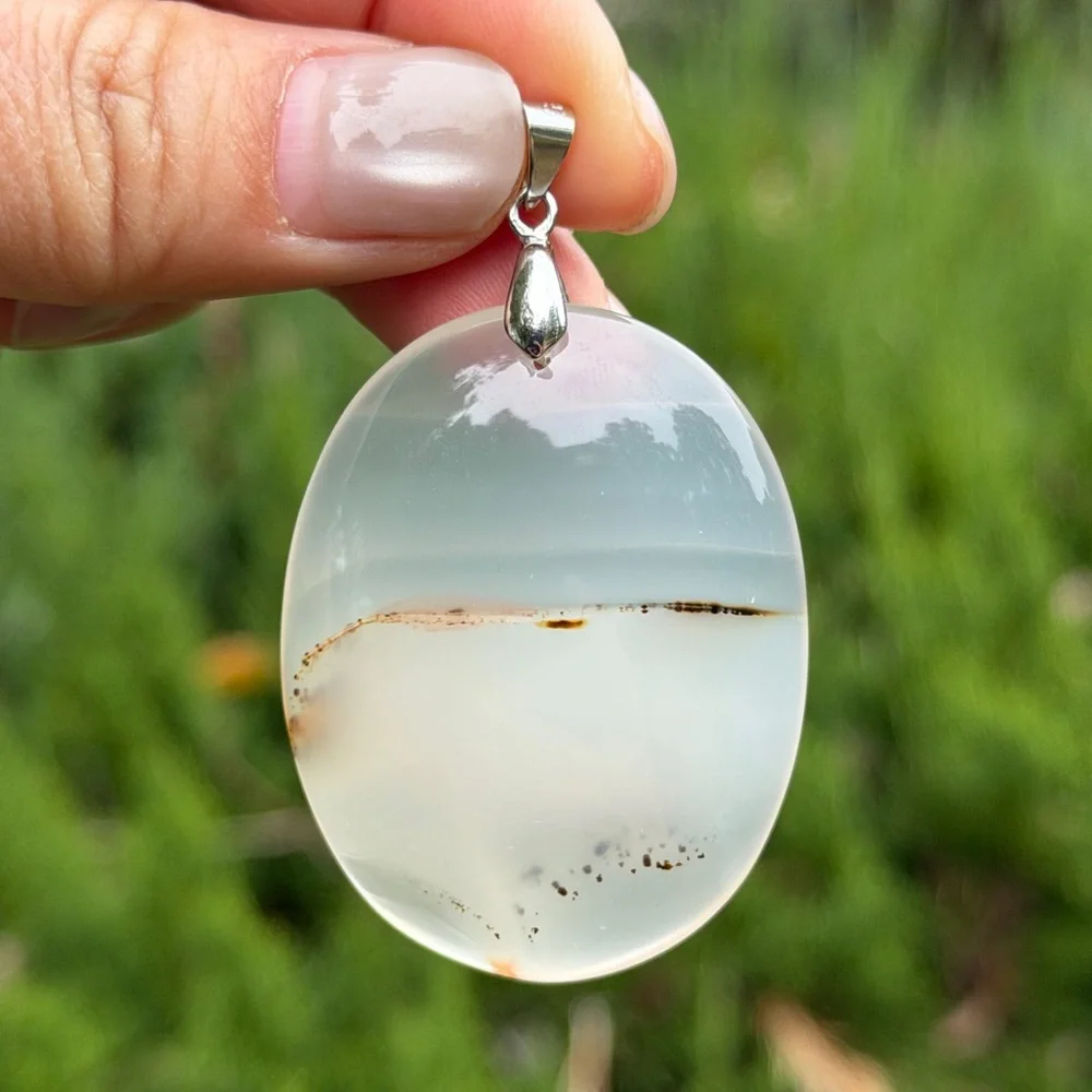 925 silver plated translucent natural agate pendant‎ 1340